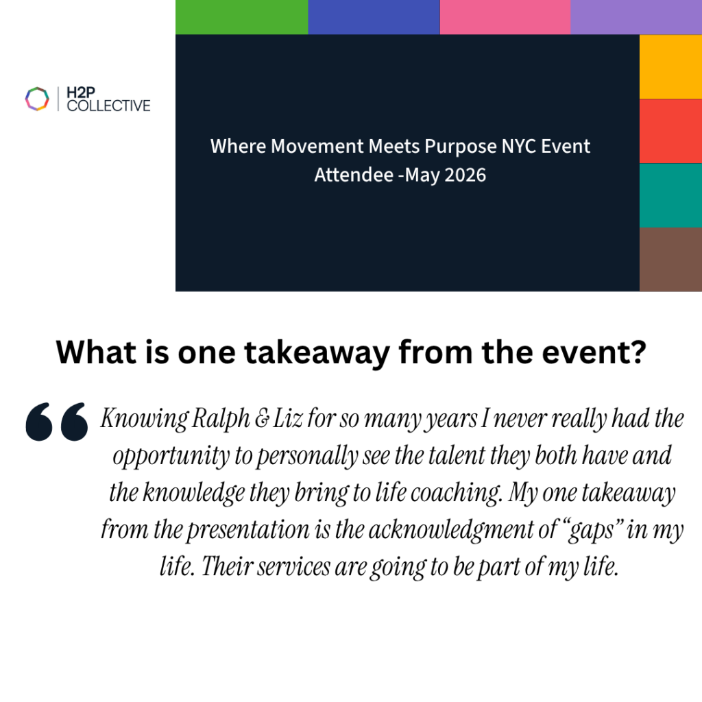 Testimonial card from an anonymous attendee of the Where Movement Meets Purpose NYC event, May 2026, on recognizing the gaps in their life